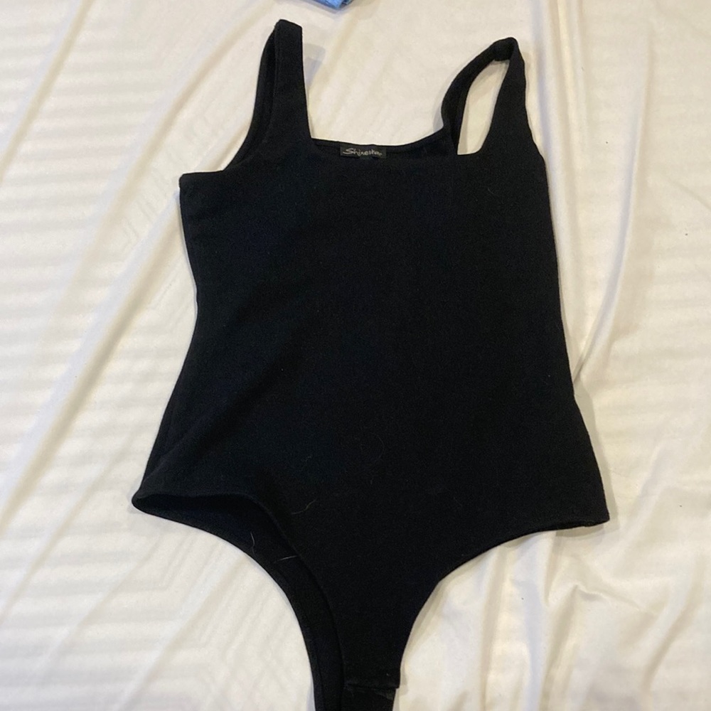 Classy black square neck bodysuit